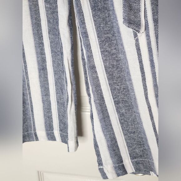 NWT April Kiss XL Striped White Gray Pockets LINEN Blend Wide Legs Women’s Pants - Picture 4 of 10